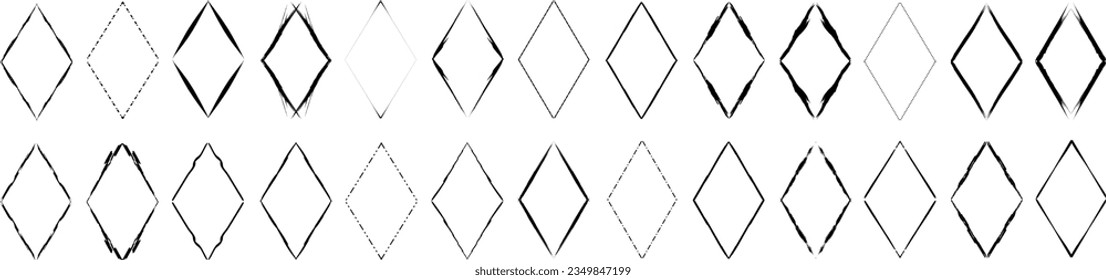 Collection of geometric shapes - rhombus. Delusion of visual perception. Looped unrealistic shapes. Black symbols. Set of vector outline rhombuses