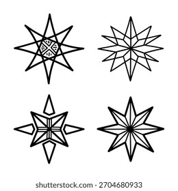 Collection of Geometric Star and Compass Rose Line Art Vector Designs
