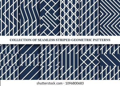 Collection of geometric striped seamless vector patterns. Classic grid design. You can find repeatable backgrounds in swatches panel.