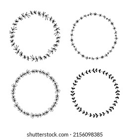 Collection of geometric vector floral doodle frames. Borders decorated with hand drawn delicate flowers, branches, leaves, blossom. Vector illustration