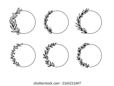 Collection of geometric vector floral frames. Borders decorated with hand drawn delicate flowers, branches, leaves, blossom. Vector illustration