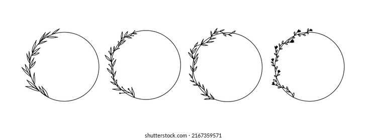 Collection of geometric vector floral frames. Borders decorated with hand drawn delicate flowers, branches, leaves, blossom. Vector illustration