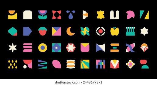 Collection of geometric vector retro elements. Large set of 70s style elements. Abstract aesthetic elements. Bright icons for design. EPS10