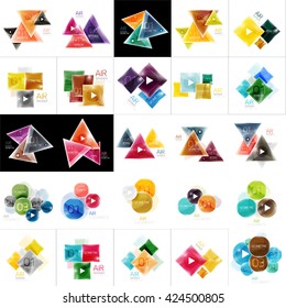 Colección de cuadros geométricos de web - círculos, cuadrados y triángulos. Estilo brillante de cristal