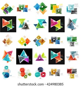 Collection of geometric web boxes - circles, squares and triangles. Glass shiny style