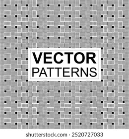 Sammlung von geometrischen strukturierten Vektorhintergründen mit einfachen und lustigen Wiederholungsmustern. Abstrakte schwarz-weiße Hintergründe für Karten, Poster, Umschläge, Banner oder Branding.