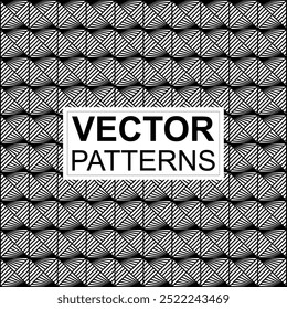 Sammlung von geometrischen strukturierten Vektorhintergründen mit einfachen und lustigen Wiederholungsmustern. Abstrakte schwarz-weiße Hintergründe für Karten, Poster, Umschläge, Banner oder Branding.