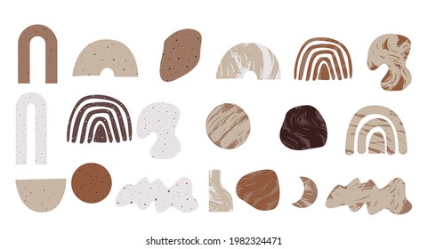 Collection of geometry shapes with stone cover, marble, granite. Perfect for creating posters, cards, social media, mobile app, web design, wall art. Editable vector illustration.