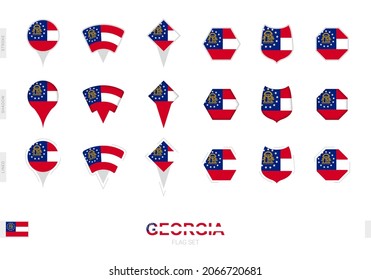 Collection of the Georgia flag in different shapes and with three different effects. Vector flag set.