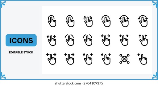 Sammlung von Gestenlinien-Symbolen für Touchscreen-Geräteschnittstellendesign