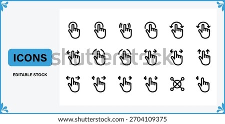 Collection of gesture line icons for touchscreen device interface design