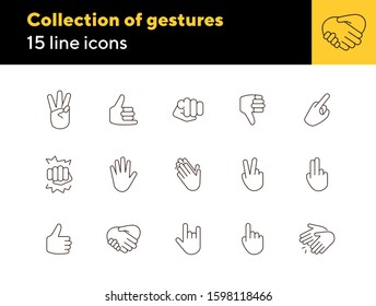 Collection of gestures line icons. Gesturing isolated sign pack. Sign language concept. Vector illustration symbol elements for web design