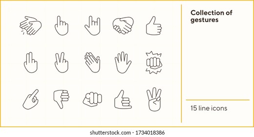 Collection of gestures line icons. Gesturing isolated sign pack. Sign language concept. Vector illustration symbol elements for web design