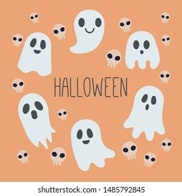 The collection of ghost and skull in 
 halloween party in flat vector style.Graphic resource about ghost
for graphic,content , banner, sticker label and greeting card. 