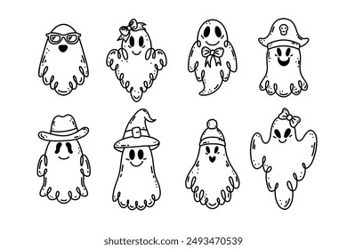 Collection of ghosts in doodle style.