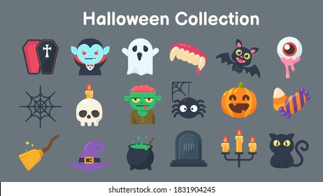 Collection of ghosts and objects for Halloween. Separate elements from the background