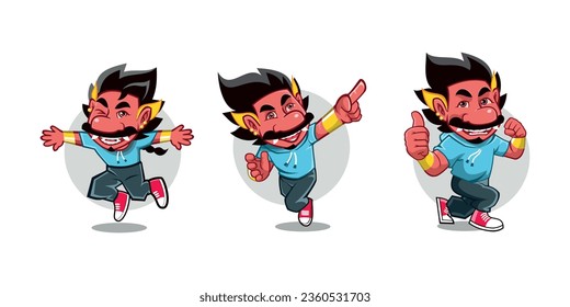 Collection of giant characters dressed in blue jackets with red shoes