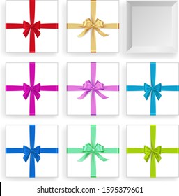 Collection of gift box with different color ribbon. Vector gift box different type and color ribbon can be used easy