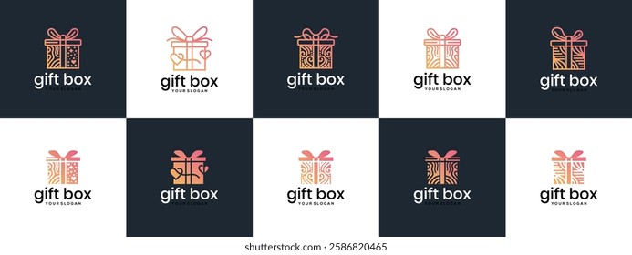 Collection of gift box logo designs. Gift box logo template. Gift box logo symbol icon