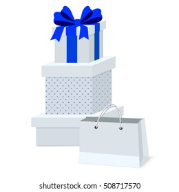 Collection of Gift Box with Ribbon and Bow for Birthday Celebration, Christmas, Valentines, Part. Isolated Vector Illustration
