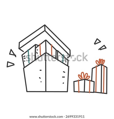 collection of gift boxes in the box doodle hand drawn sketch