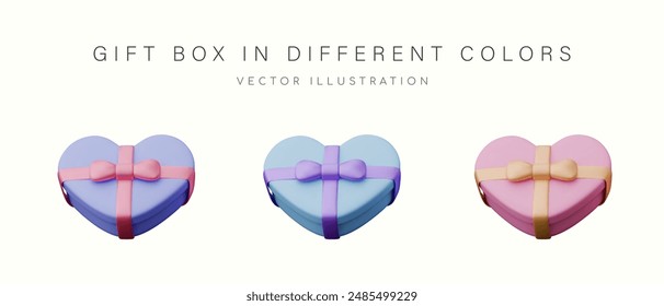 Colección de cajas de regalo en diferentes colores. Embalaje romántico para regalos temáticos