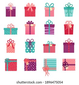 Collection of gift boxes on white background, vector illustration