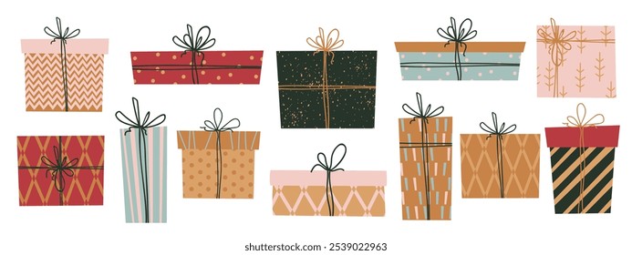 A collection of gift boxes with ribbons.A gift for the new year, birthday, holiday, congratulations..Vector illustration.