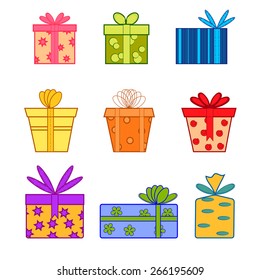 Collection of gift boxes. Set of present icons. 