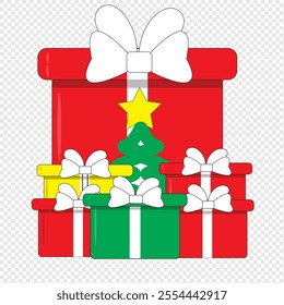 a collection of Gift boxes under a contemporary Christmas tree at home, decorated with Christmas holiday ornaments, creating a festive atmosphere for New Year's decorations