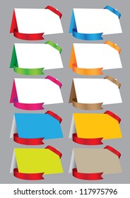 Collection of gift cards with colorful ribbons. Vector illustration.