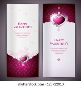 Collection of gift cards and invitations with hearts. Vector background