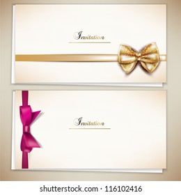 Collection of gift cards and invitations with ribbons. Vector background