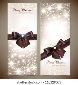 Collection of gift cards and invitations with ribbons. Vector background