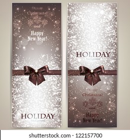 Collection of gift cards and invitations with ribbons. Vector background