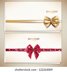 Collection of gift cards and invitations with ribbons. Vector background