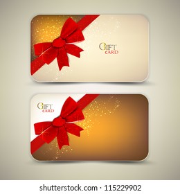 Collection of gift cards with red ribbons. Vector background