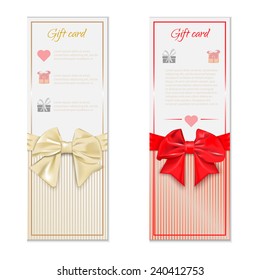 Collection of gift cards with ribbons and bows and bows. on a white background