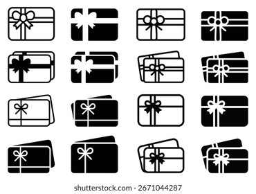 Colección de Tarjetas de regalo con cintas iconos lineales aislados sobre fondo blanco