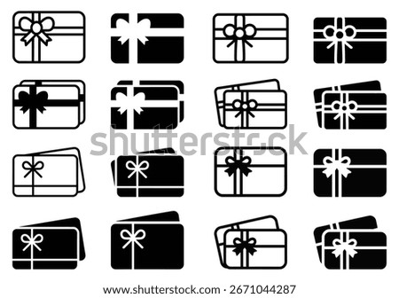 Collection of gift cards with ribbons linear icons isolated on white background