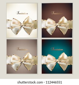 Collection of gift cards with ribbons. Vector background