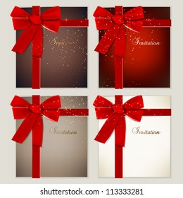 Collection of gift cards with ribbons. Vector background