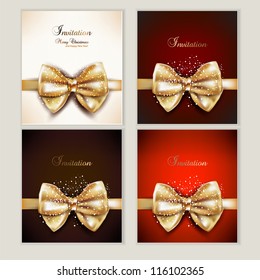 Collection of gift cards with ribbons. Vector background
