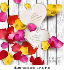 Collection of gift cards with ribbons. Vector background