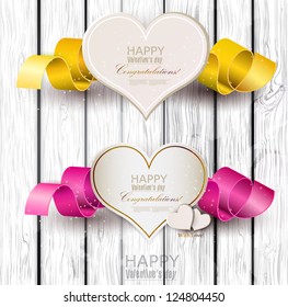 Collection of gift cards with ribbons. Vector background