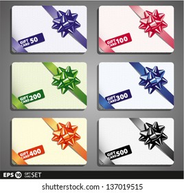 Collection of gift cards with ribbons. Vector background