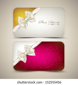 Collection of gift cards with ribbons. Vector background