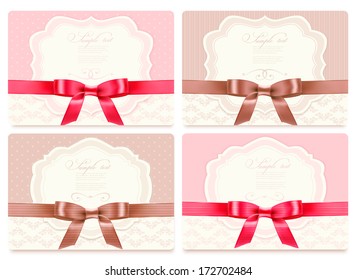 Colección de tarjetas de regalo con cintas. Fondo del vector 