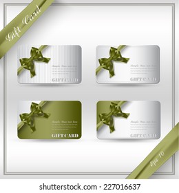 Collection of gift cards with ribbons. Vector background