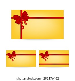 Collection of gift cards with ribbons. Vector background